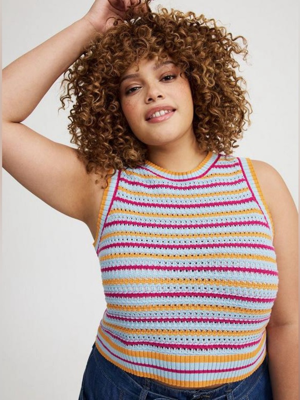 Torrid Women’s Cropped Open Stitch Striped Crochet Stretchy Tank Size 3X New